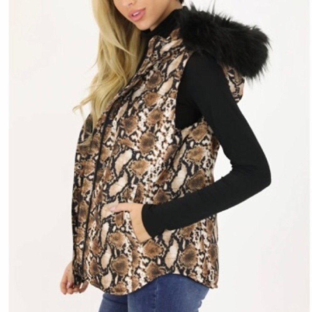 Judith March Sahara Snake Hooded Puffer Vest
